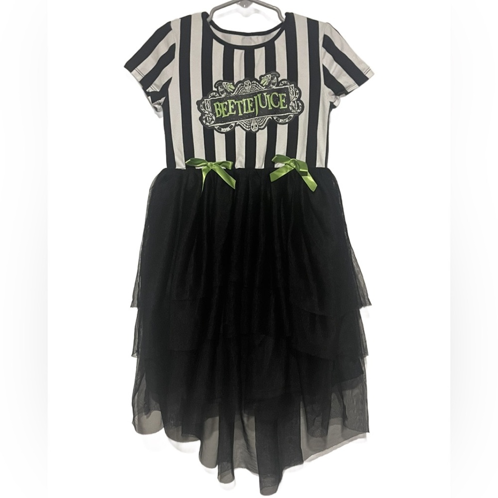 Beetlejuice Girls size Small 6 / 7 Black White Striped Tulle Dress with Ribbons